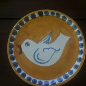 Solimene vietri Hand-Painted Bird Plate with Blue Accents 4 1/2“